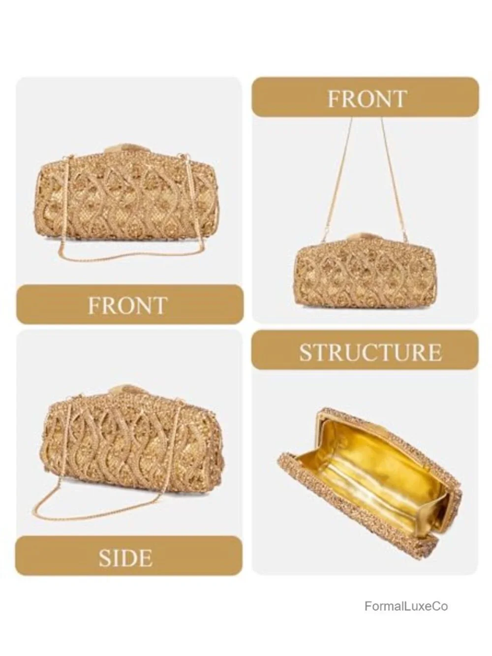 Hollow-Out Crystal Minaudiere Clutch Fits iPhone 14 Gala Wedding